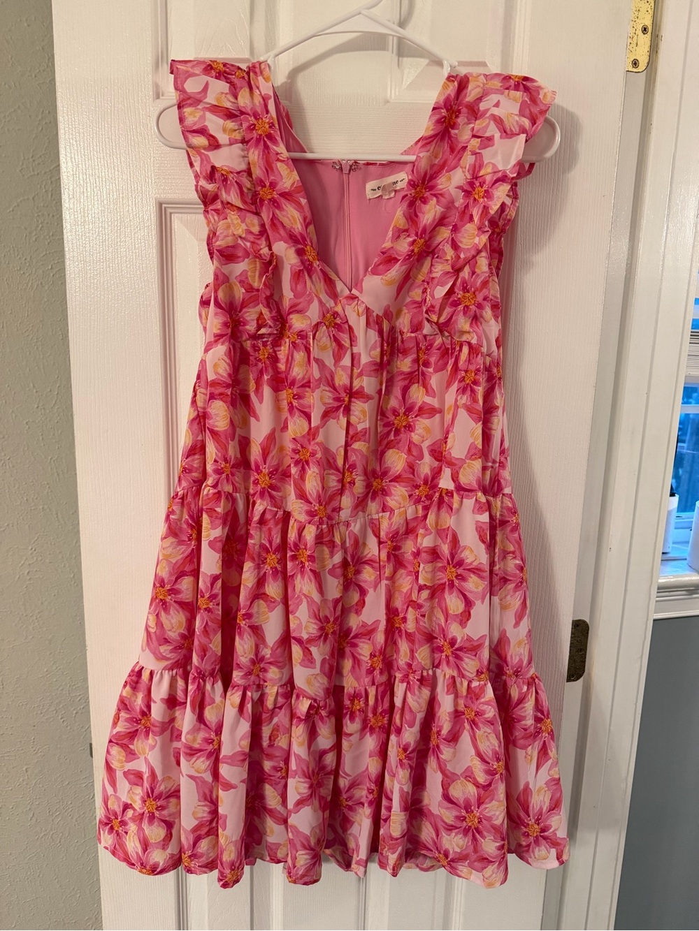 eesome Pink Floral Tiered Ruffle Dress